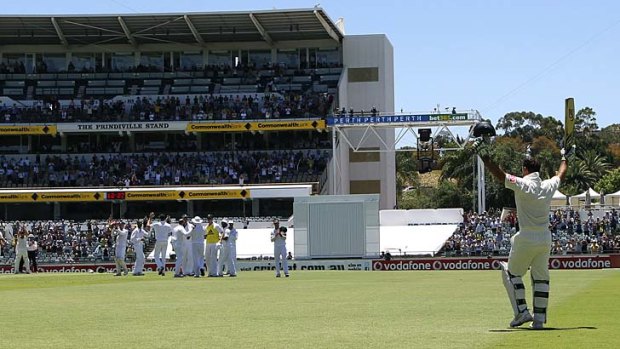 Goodbye &#8230; Ricky Ponting farewells the WACA Ground after his dismissal. His short innings featured one final pull for four - the shot Ponting made his own during his imperious heyday.