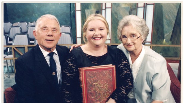 With her parents, Peter and Margaret, after her appearance on <i>This is Your Life</i> in 1996.