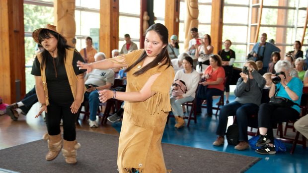 First Nations dancers perform at the Squamish Lil'wat Cultural Centre. 