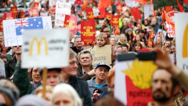 Residents in Tecoma protest against a McDonald's restaurant being built in the area.