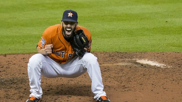 Celebrate: Mike Fiers reacts after his no-hitter.