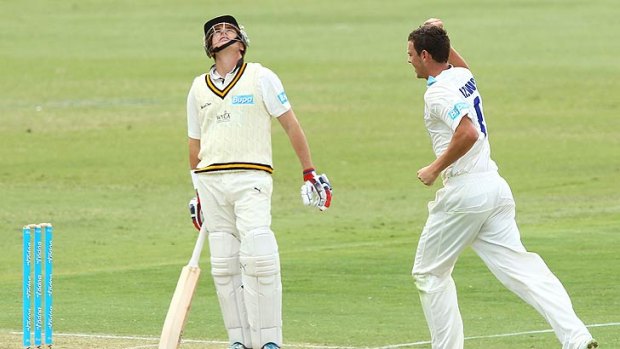 Warriors skipper Marcus North isn't impressed after being dismissed early on day one of the Sheffield Shield clash versus New South Wales.
