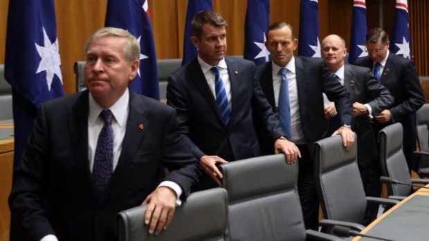 Ready to talk: Tony Abbott with state premiers Colin Barnett (Western Australia), Mike Baird (NSW), Campbell Newman (Queensland) and Denis Napthine (Victoria).