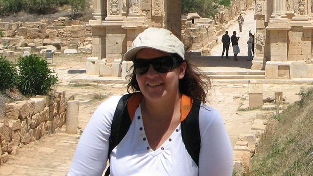 Melbourne teacher Angela Kervin at the Leptis Magna ruins outside Tripoli.