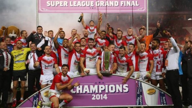 St Helens celebrate their championship win.