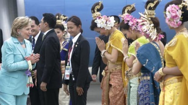 Traditional greeting ...  Mrs Clinton  in Phuket yesterday.