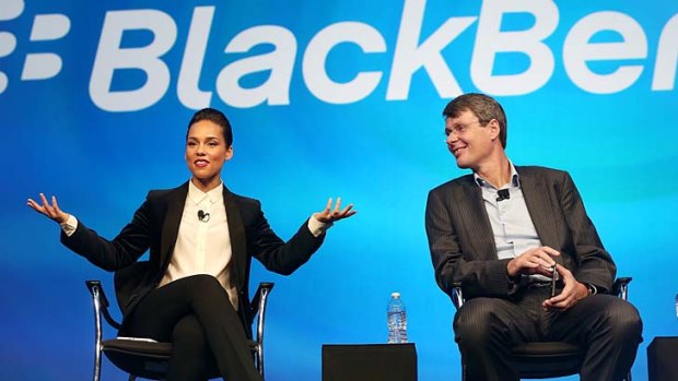 Alicia Keys with BlackBerry CEO Thorsten Heins at the launch of BlackBerry 10 last month.
