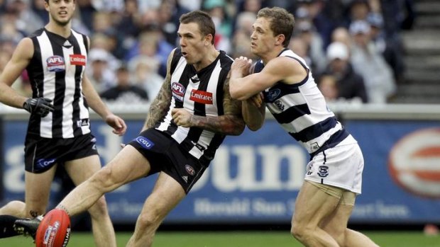 In close: Dane Swan and Joel Selwood, well used to winning the contested ball, in last year's Collingwood-Geelong grand final.