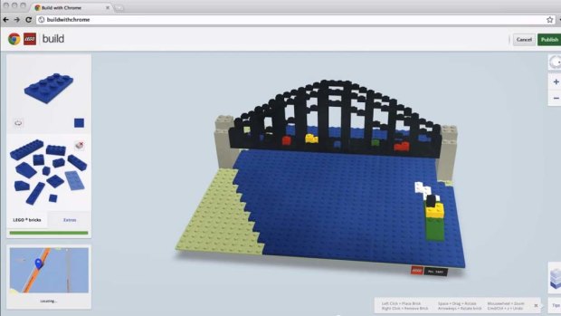 The Sydney Harbour Bridge created in Lego in Google's Chrome browser.