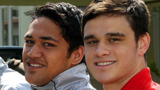 Teen signings ... Piki Te Ora Rogers, left, is set to be flown over from New Zealand each weekend to play SG Ball matches for the Sydney Roosters, while fellow 17-year-old Te Aorere Pewhairangi has been snapped up by Parramatta.