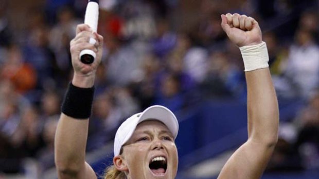 Samantha Stosur of Australia celebrates defeating Elena Dementieva of Russia at the U.S. Open.