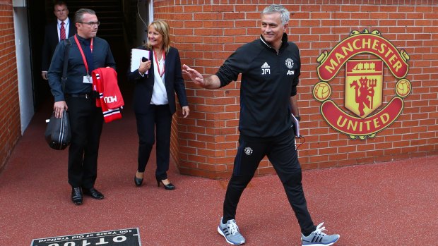 Happy days: Manchester United boss Jose Mourinho won his first trophy with the club in the Community Shield victory over Leicester City.
