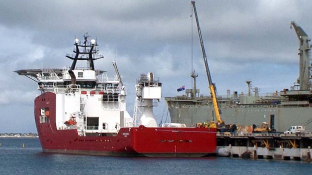Loaded with a ''pinger'' locator and an underwater drone: Australian defence vessel Ocean Shield.