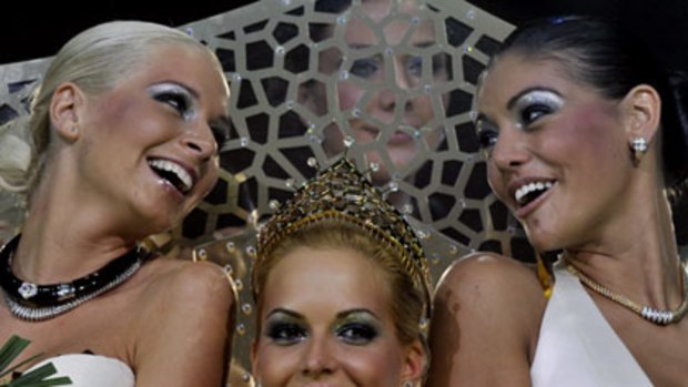 Plastic fantastic: Miss Plastic Hungary Reka Urban, (centre) with the contest's second and third placegetters.