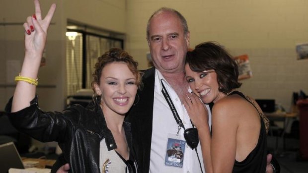 Michael Gudinski with Kylie and Danni Minogue Sound Relief Bushfire Benefit Concert.