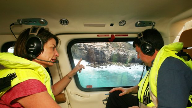 Queensland Premier Anna Bligh during a tour of the oil-spill affected areas of Moreton Island on the Sunshine Coast.