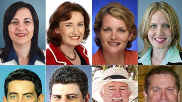 Queensland's new cabinet ministers (top, from left) Annastacia Palaszczuk, Rachel Nolan, Karen Struthers, Kate Jones, (bottom, from left) Cameron Dick, Stirling Hinchliffe, Peter Lawlor and Phil Reeves.