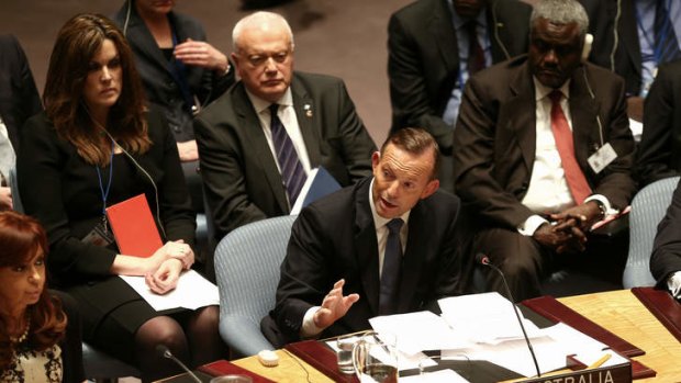Prime Minister Tony Abbott addresses the United Nations Security Council.