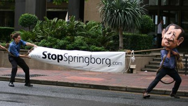 A union protest against Lawrence Springborg's threatened cuts to the public service during the 2009 state election campaign.