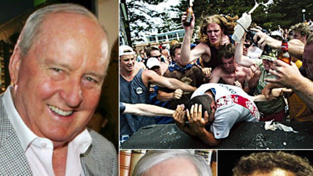 Faces of fury ... clockwise from far left: broadcaster Alan Jones; scenes from the Cronulla riots; Lebanese identity Keysar Trad; Justice Peter McClellan.