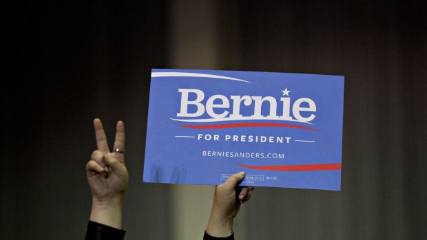 A Sanders campaign sign in Tampa, Florida, on Thursday. 