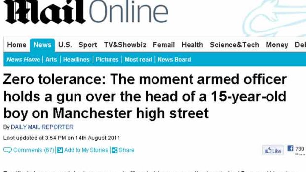 Zero tolerance: How the UK's Daily Mail reported the arrest of a young looting suspect at gunpoint in Manchester.