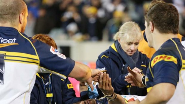 End of season &#8230; Christian Lealiifano being stretchered off.