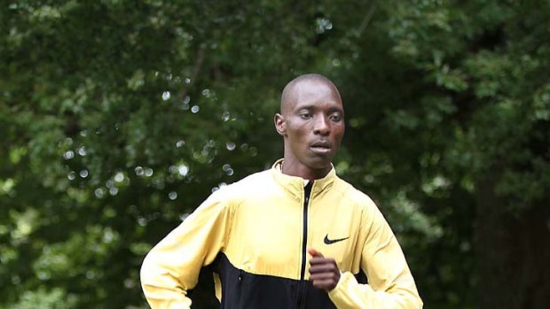 Man on a mission: Asbel Kiprop, who finished second in the 1500 metres last year, trains yesterday.