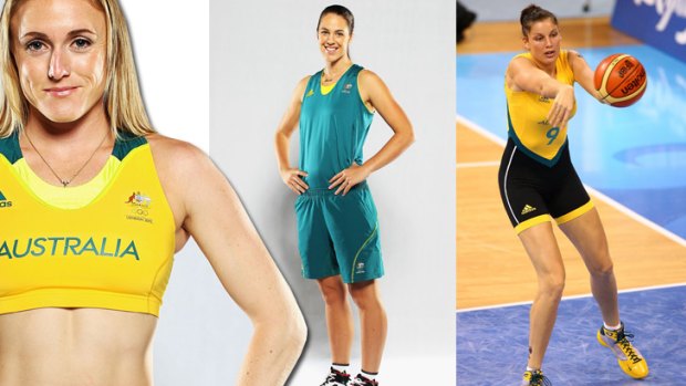 Now and then ... Sally Pearson says the women's track uniform makes her feel 'naked', left, while the 2012 women's basketball kit, centre, is a far cry from the revealing bodysuit worn at the 2008 Beijing games, right.