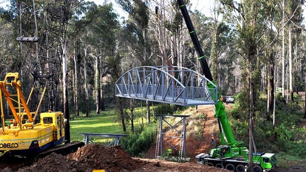 A new bridge is installed on the Grand Ridge Rail Trail in the Strzelecki Ranges.
