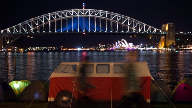 People camp out at Blues Point Reserve last year.