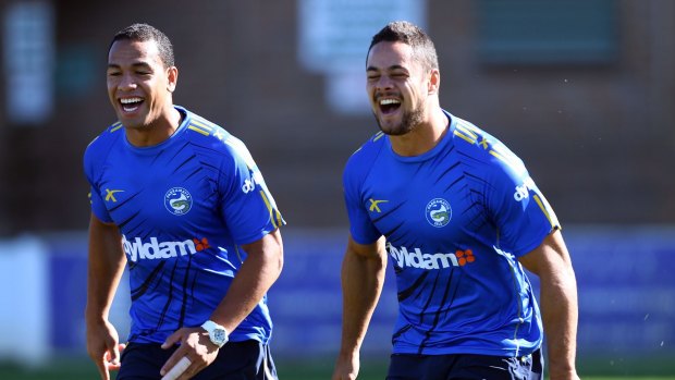 Mystery payments: Will Hopoate and Jarryd Hayne at a Parramatta training session in 2014.