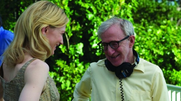 Cate Blanchett and Woody Allen on the set of Blue Jasmine.