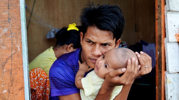 Rohingya refugees from Myanmar at shelters in Aceh Province, Indonesia, in January.  