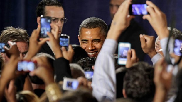 President Barack Obama, pictured at a fund-raiser in Atlanta,  said technology was key to democracy.