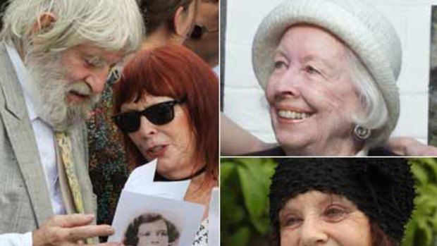 (Clockwise from left) Artist Martin Sharp shares a moment with Frannie Hopkirk, Brett Whiteley’s sister. Beryl Whiteley ... a surprise revelation, her daughter-in-law Wendy, widow of Brett.