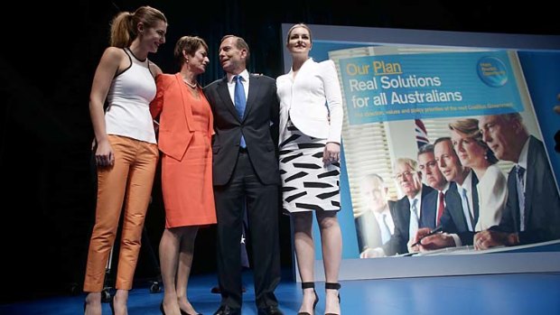 Daddy, dearest: Tony Abbott and his biggest fan club, his wife and daughters.