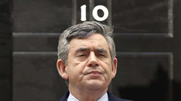 Blinkered... British Prime Minister Gordon Brown prepares to speak outside 10 Downing Street on Friday.