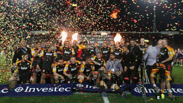 The Chiefs celebrate winning the Super Rugby Final.