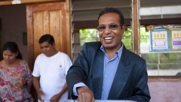 Victory ... Taur Matan Ruak votes in the second round of the presidential elections in  Dili, East Timor. Mr Ruak won 61 per cent of the vote.