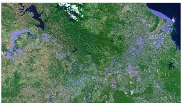 Overall map of the projected flood area released by the Brisbane City Council on Sunday, January  27, 2013.