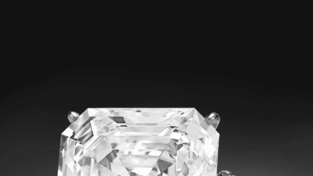 The square, 32.01-carat emerald-cut diamond that billionaire philanthropist Leonore Annenberg bought for her 90th birthday.