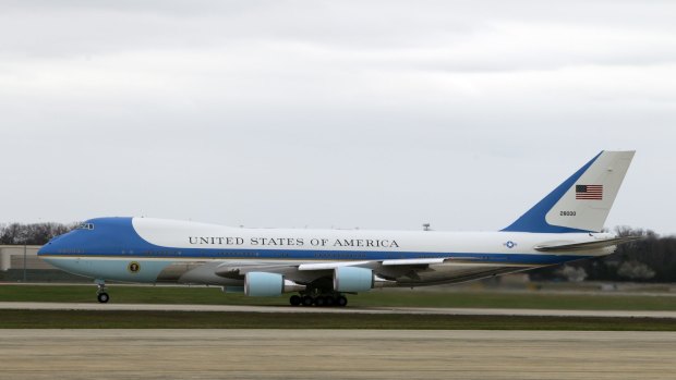 Air Force One departs Andrews Air Force Base for Cuba. 