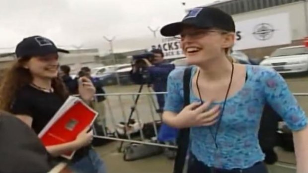 Laura Munro, 17 (left), and her sister Abbey Munro, 15, in 2000 as they wait to meet the Backstreet Boys.