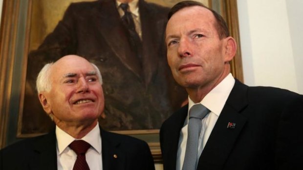 Former Prime Minister John Howard with Prime Minister Tony Abbott.