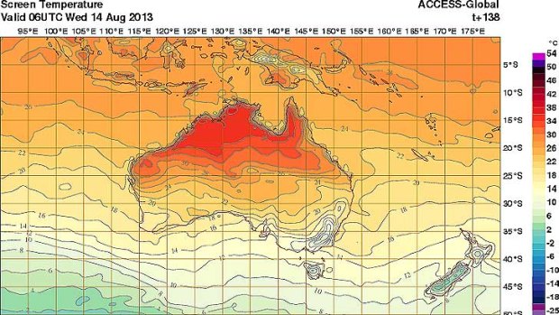 Spring-type volitile weather ahead: heat over inland Australia meets cold air from the south.