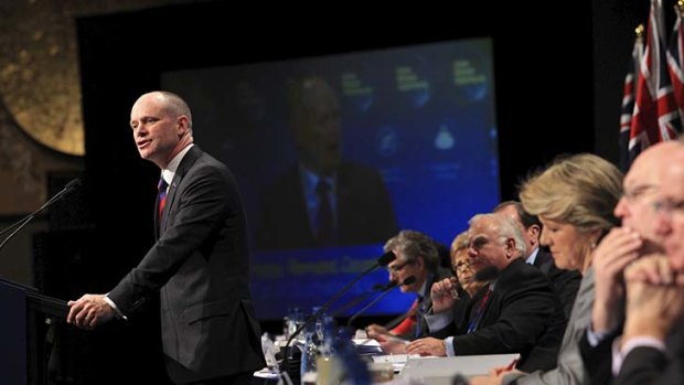 Queensland Premier Campbell Newman addresses the Liberal Party's 56th Federal council meeting in Melbourne.