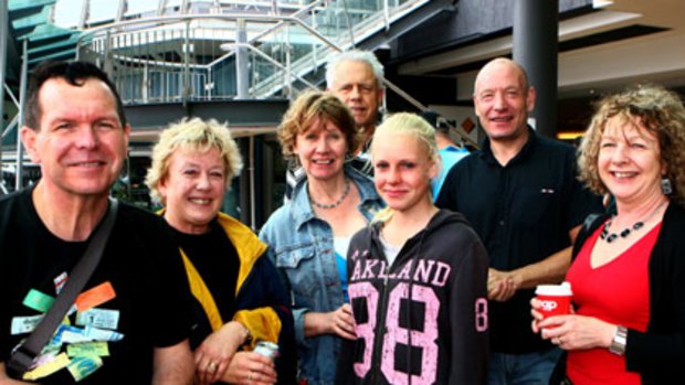 Hopeful ... from left: Neil Edwards, Jo Edwards, Judy Long, Don Mentor, Katie Long, Mark Long and Rebecca Mentor at Darling Harbour yesterday.