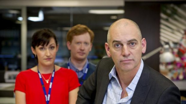 <i>Utopia</i>: (From left) Celia Pacquola (Nat) Luke McGregor (Hugh) and Rob Sitch (Tony).