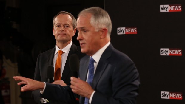 Prime Minister Malcolm Turnbull and Opposition Leader Bill Shorten during the People's Forum debate at the Windsor RSL.